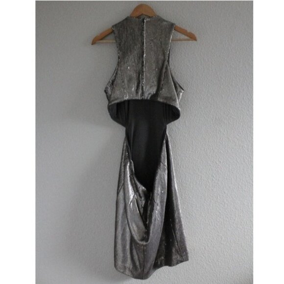 Halston Cutout Silver sequined mesh mini d… - Picture 5 of 8